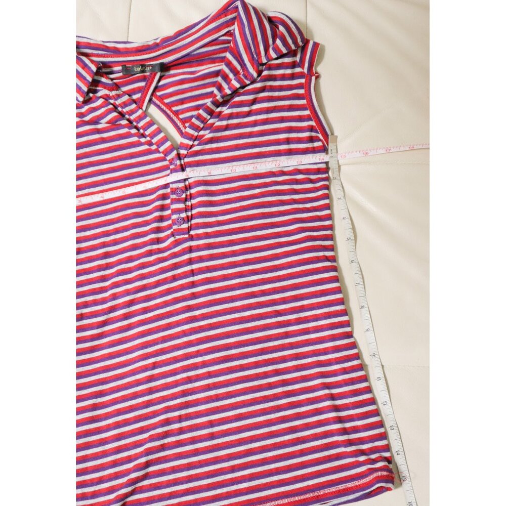 TALCO Red Purple Striped Capped Sleeve Tee Y2K - Picture 5 of 5